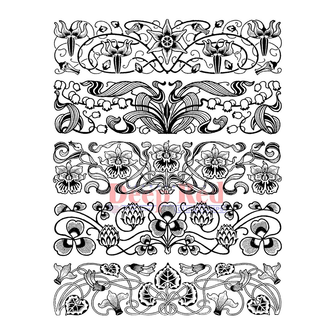 Deep Red Stamps Art Deco Borders Rubber Cling Stamp Set 4 x 6 inches